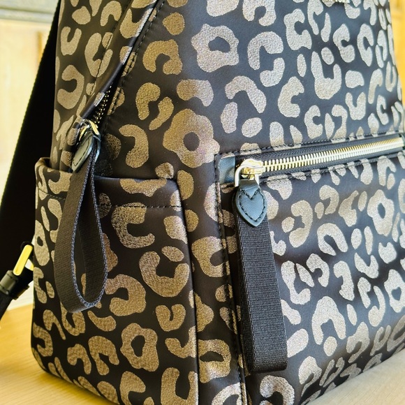 Kate Spade Chelsea Medium leopard print Backpack NWT Black Gold - Picture 3 of 8
